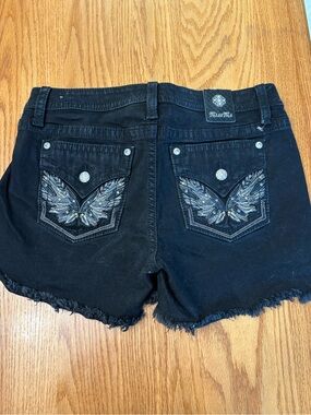 Miss Me Black Denim Shorts with Embroidered Butterfly Pockets
